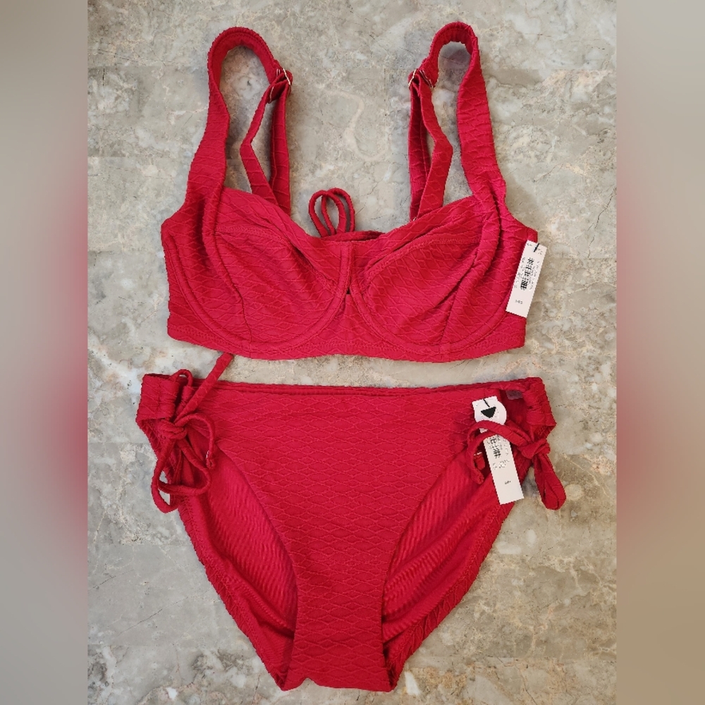 32DD/M VS Swim Full Coverage Bikini Top Side Tie Bikini Set Red